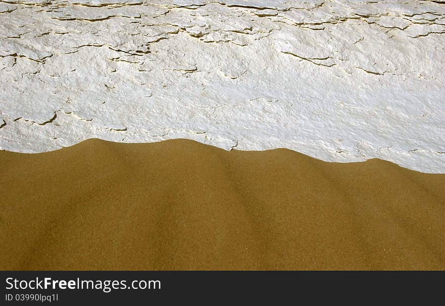 Sand and stone texture in the white desert.