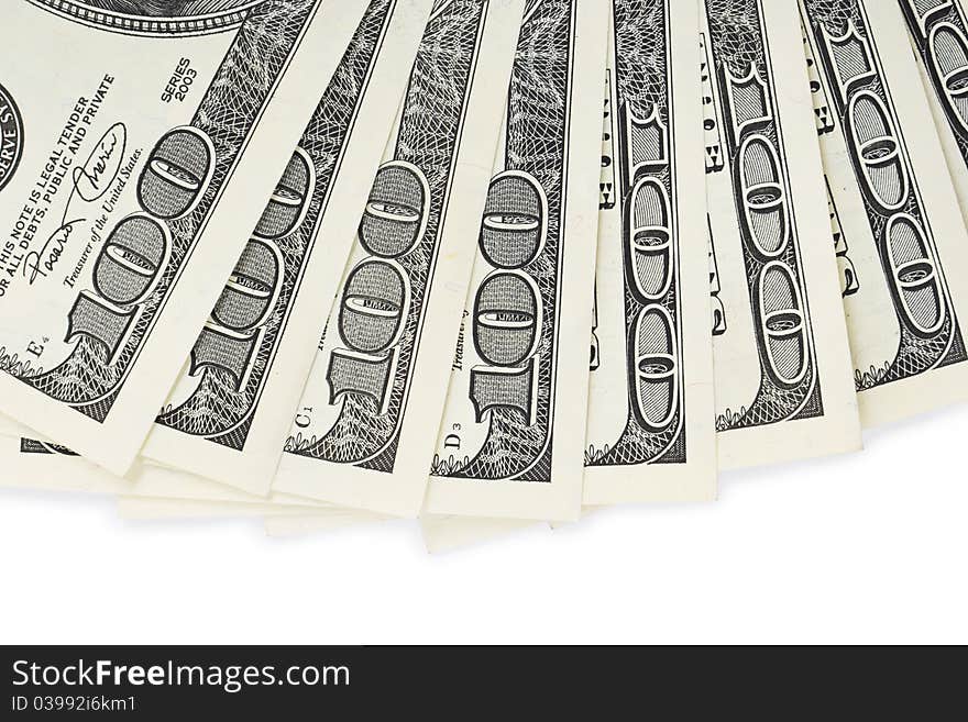 Dollar money banknotes isolated on white background. Dollar money banknotes isolated on white background