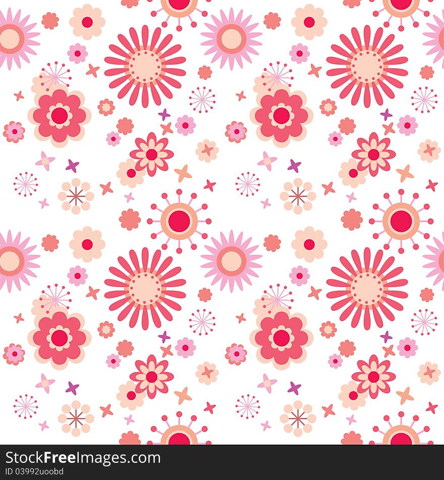 Seamless floral pattern with bright flowers at white background