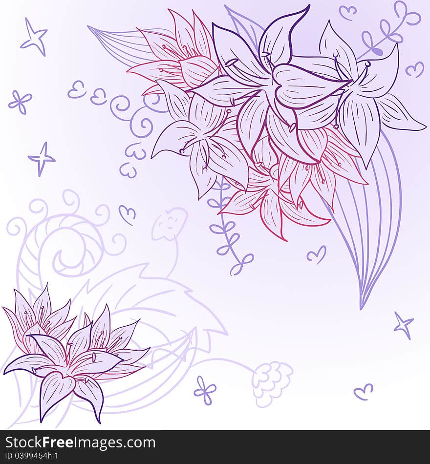 Cute background with hand drawn lilies. Cute background with hand drawn lilies