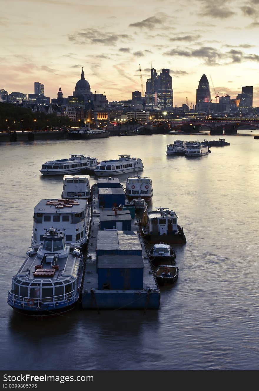 London at dawn. St Paul's Cathedral and financial district, Tower 42, 'Gerhkin', Blackfriars Bridge. London at dawn. St Paul's Cathedral and financial district, Tower 42, 'Gerhkin', Blackfriars Bridge