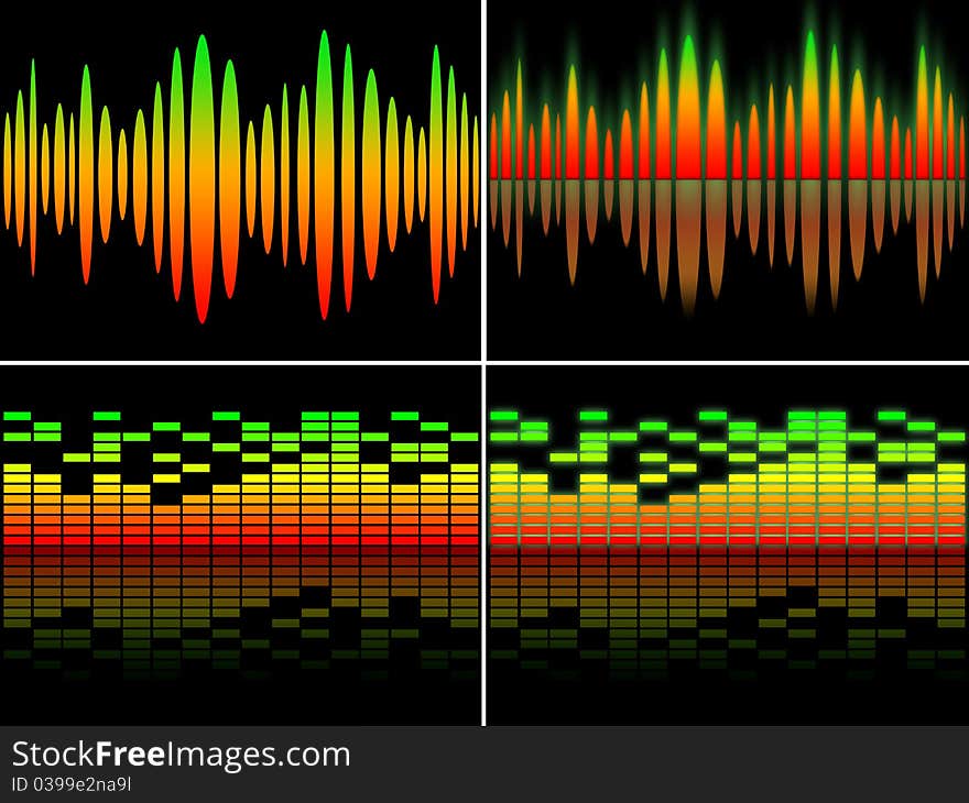 Four equalizer set isolated on black