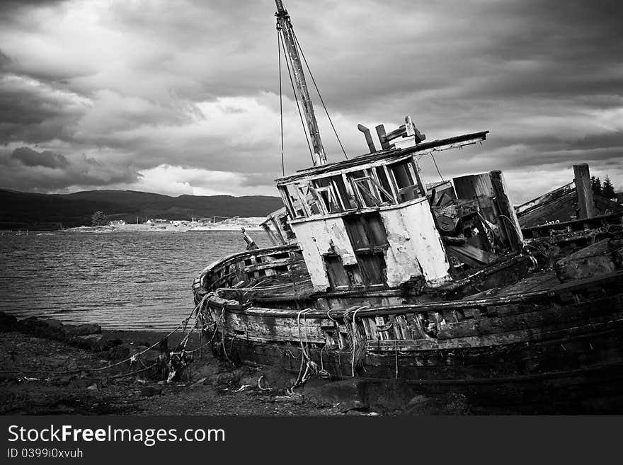 Old stranded ship in Scotland