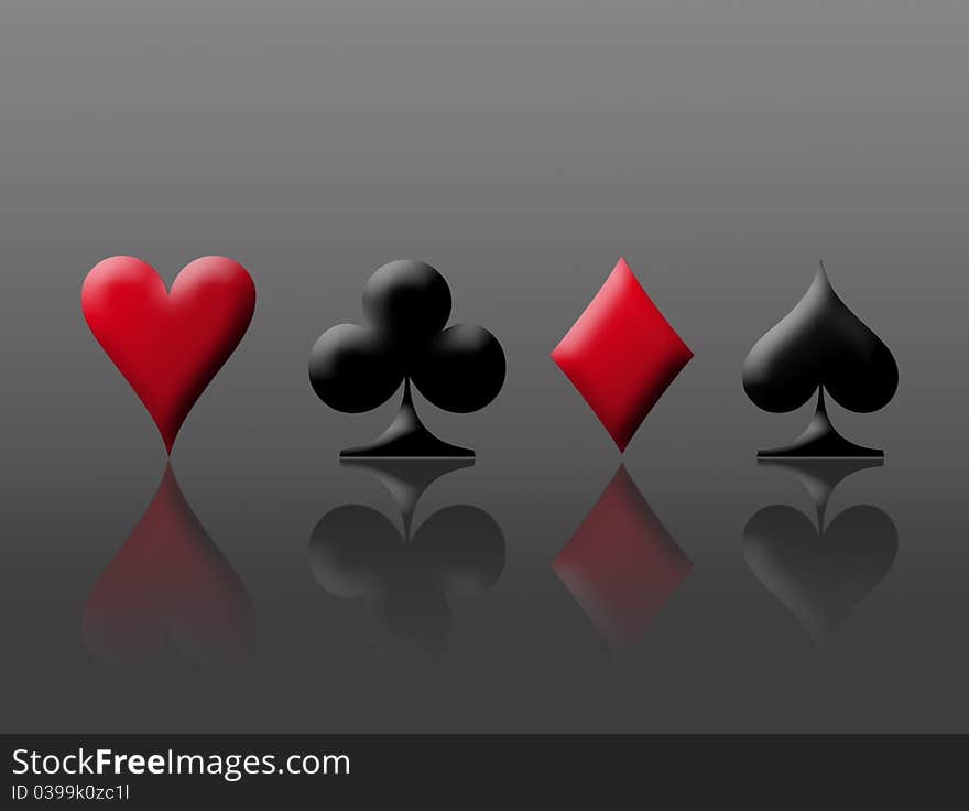 Red and black poker signs over chrome background