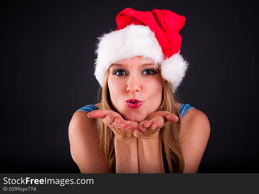 Christmas girl in the Santa Claus hat