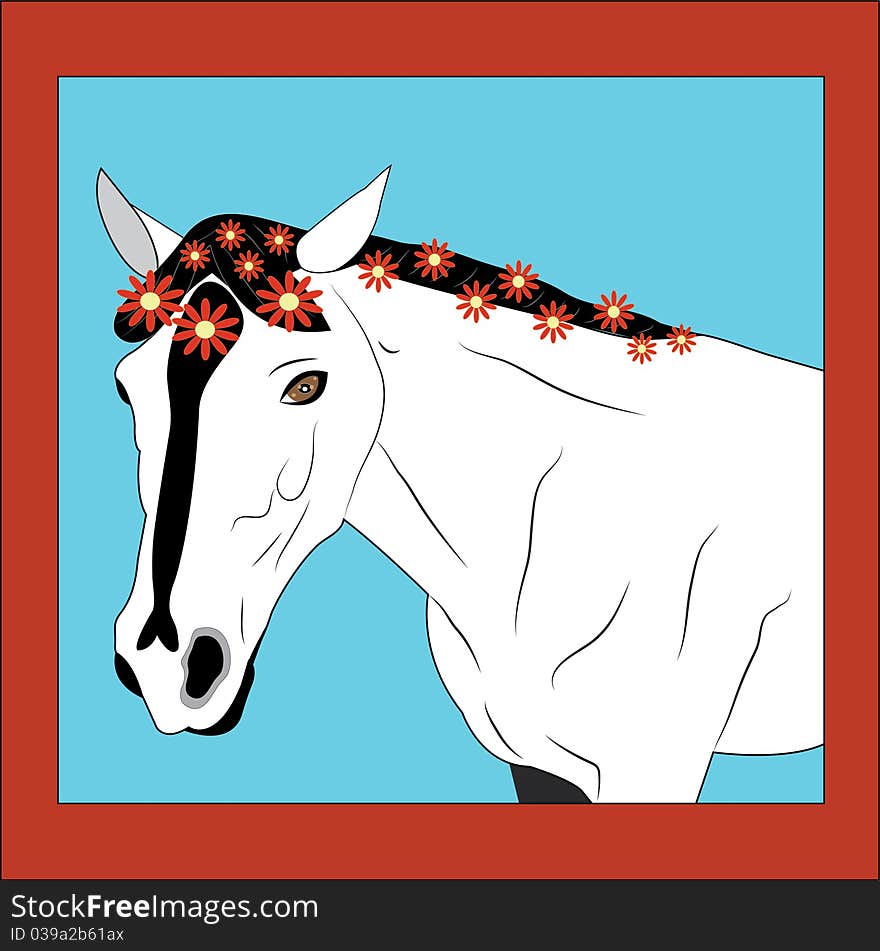 Horse with a flowers. Vector.