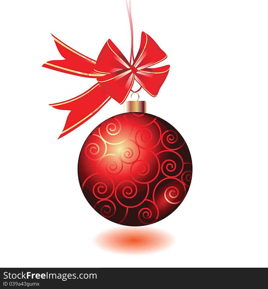 Red glossy Christmas ball over white background