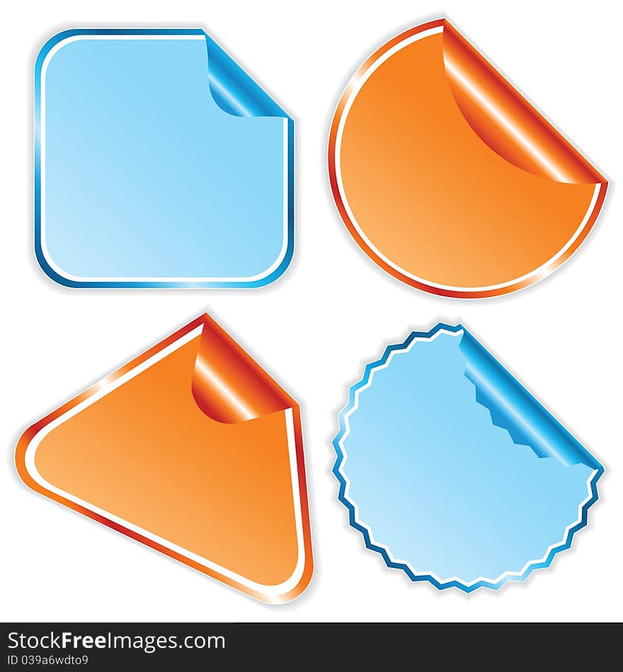 4 bright stickers over white background