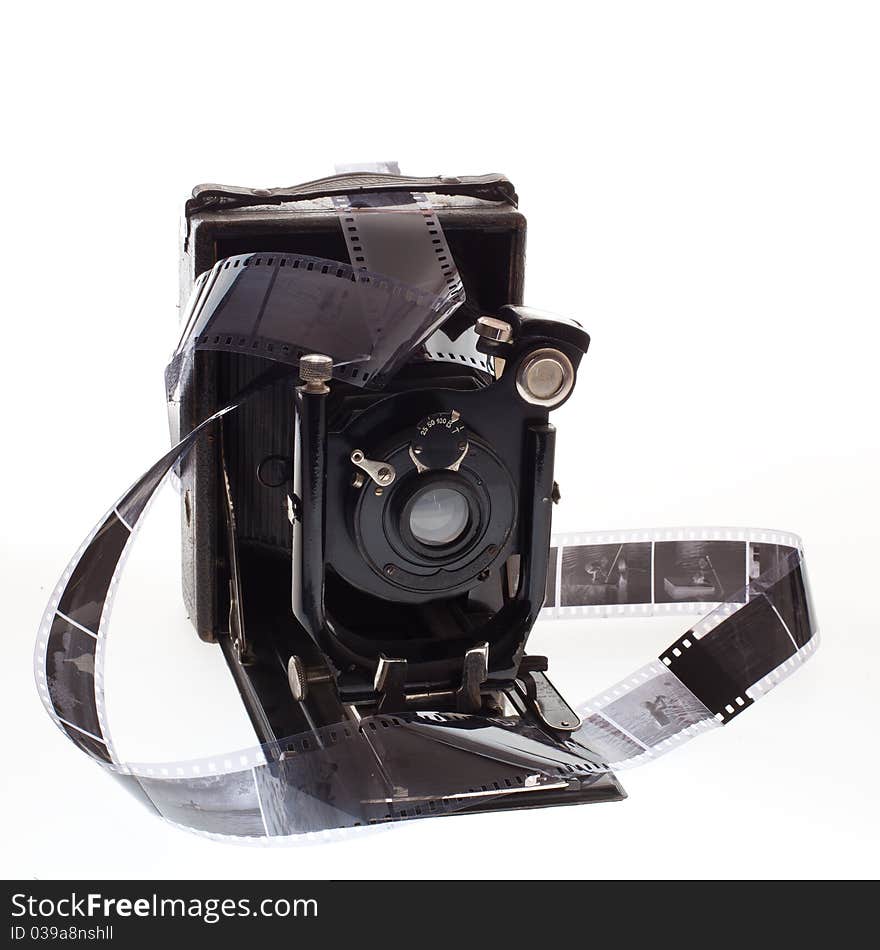 Old camera with negatives