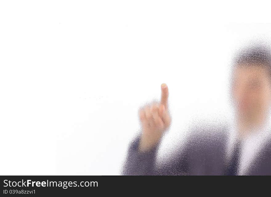 Man with interface in futuristic interior