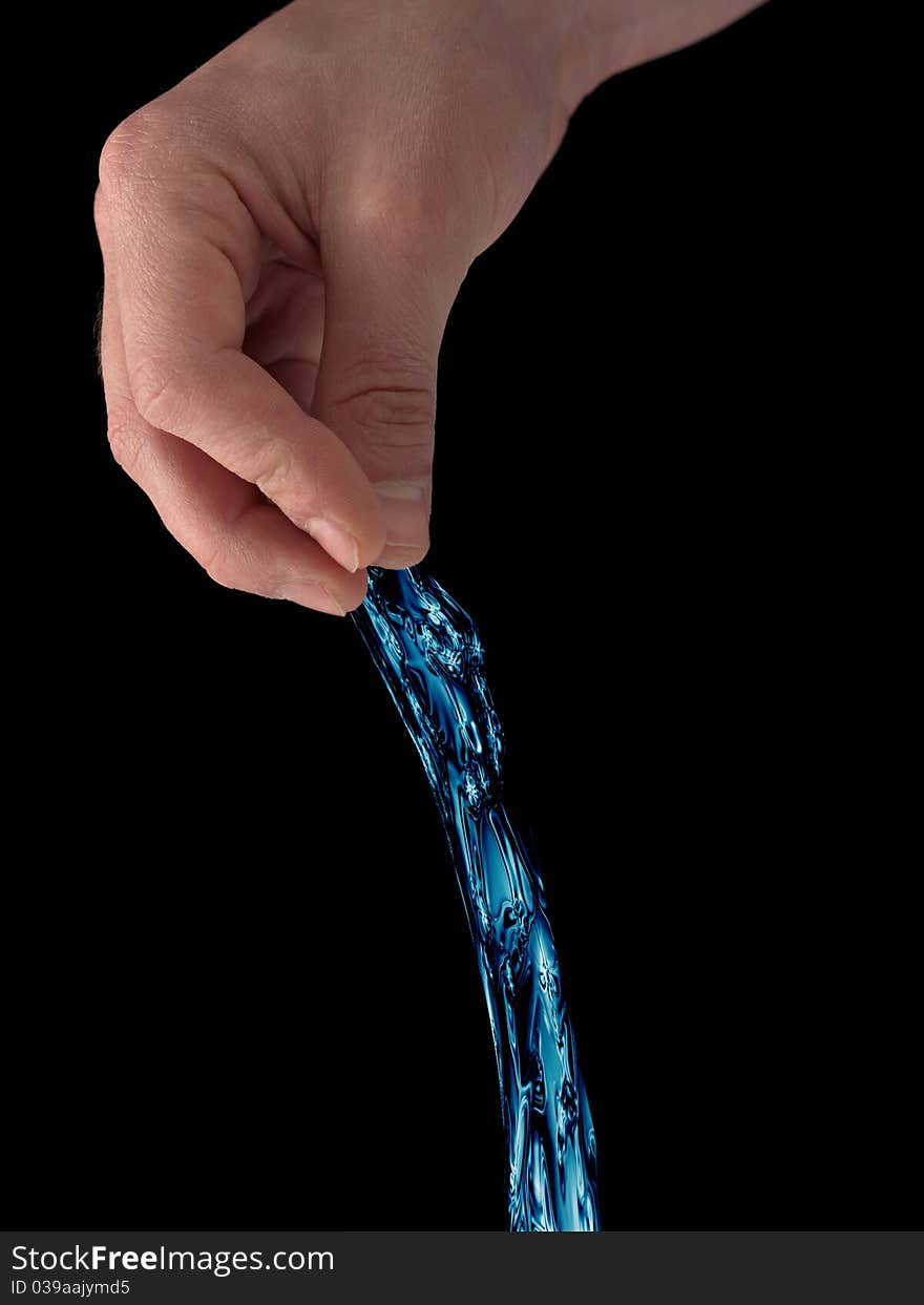 Hand pouring clear water with black background. Hand pouring clear water with black background