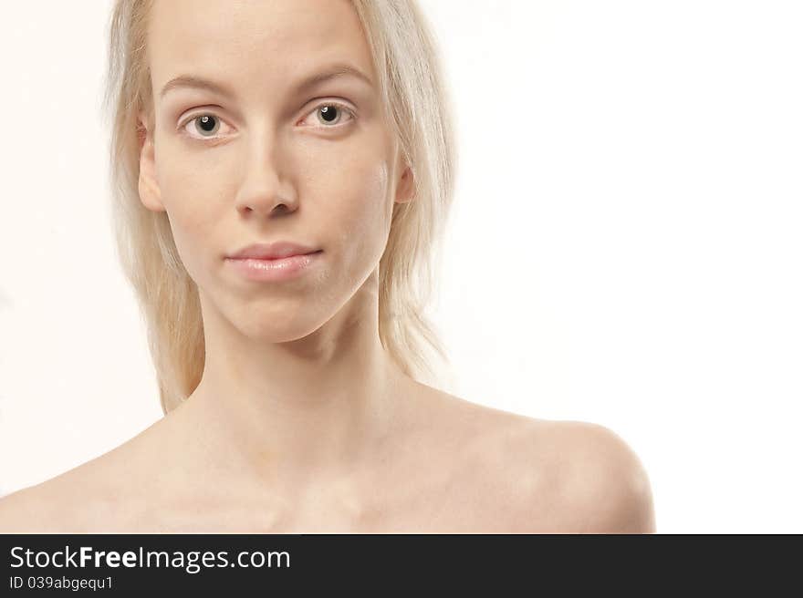 Young blond woman on white background. Young blond woman on white background.