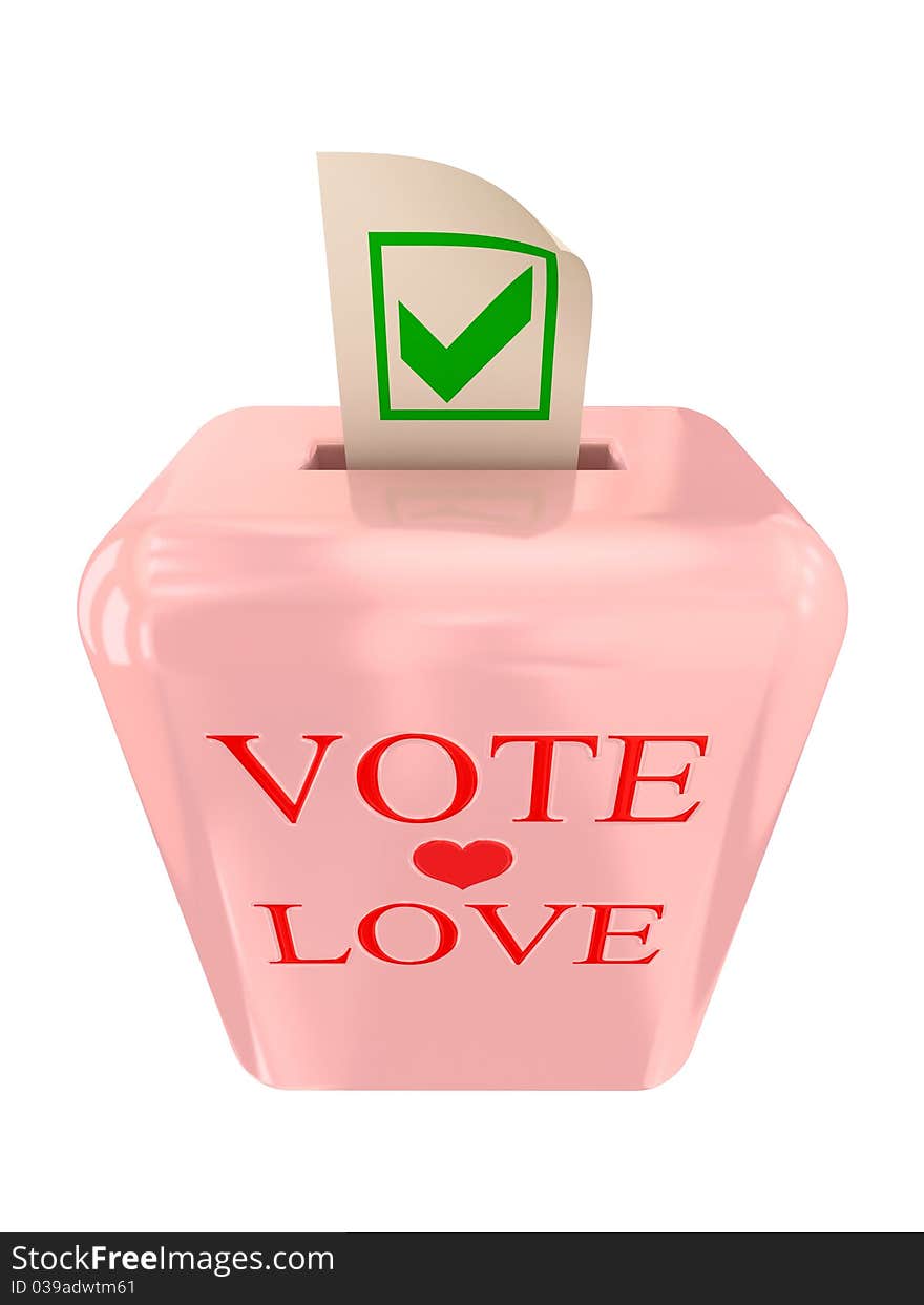 Vote Love concept. Ballot box isolated on white.