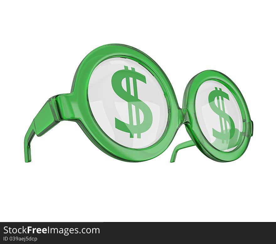 Dollar glasses concept. Isolated on white background.