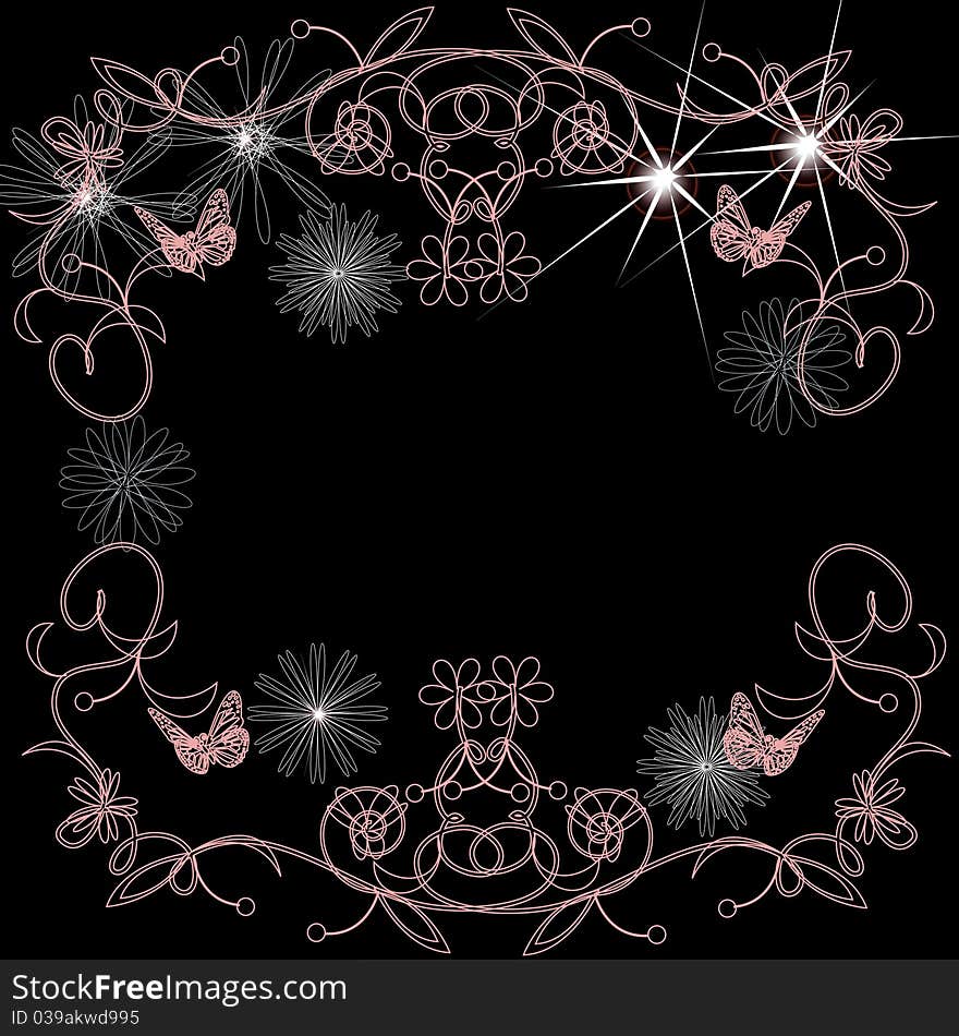 Flower pattern on a black background. Abstract background