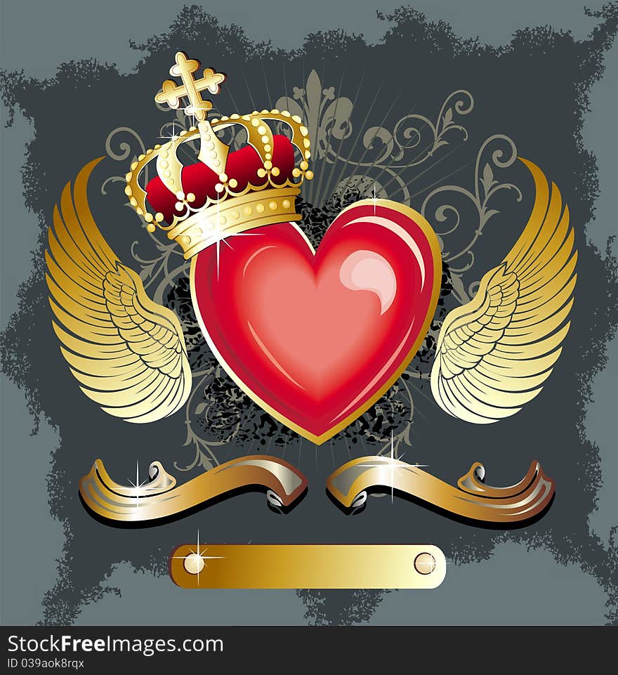 Heart With Wings And Gold Ribbon