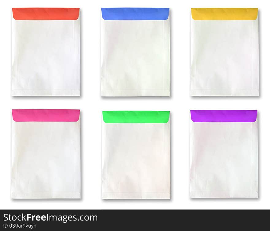 Old color document envelopes isolated