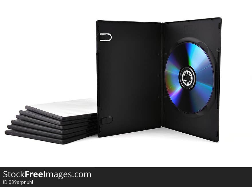 Dvd optical drive and box on a white background