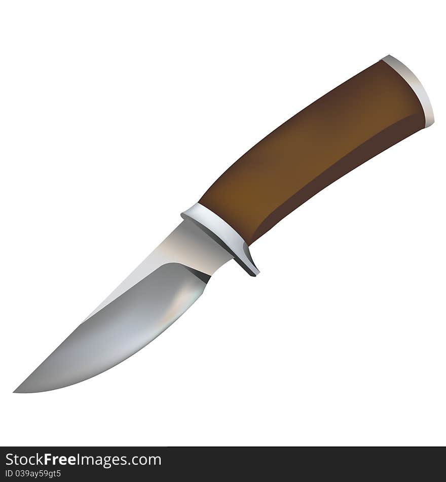 Metal Knife With Wooden Handle, Isolated On White Background, Vector Illustration