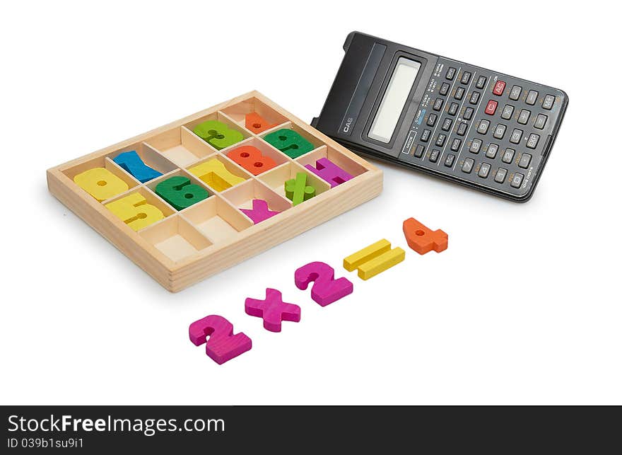 Wooden numbers with a calculator