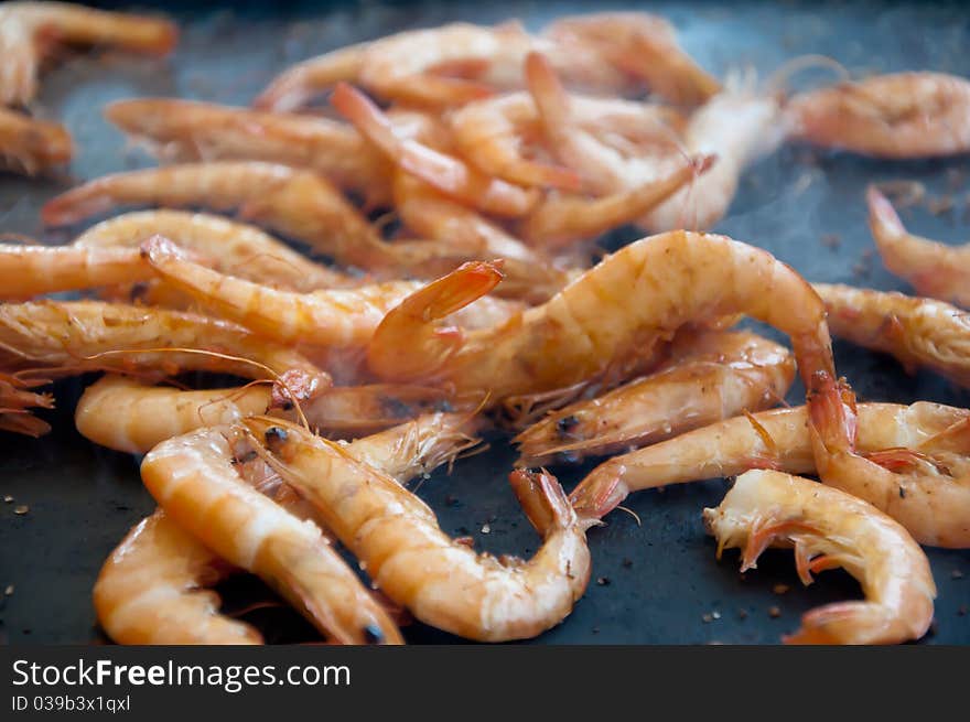 Grilled prawns, bzarbecue and grill