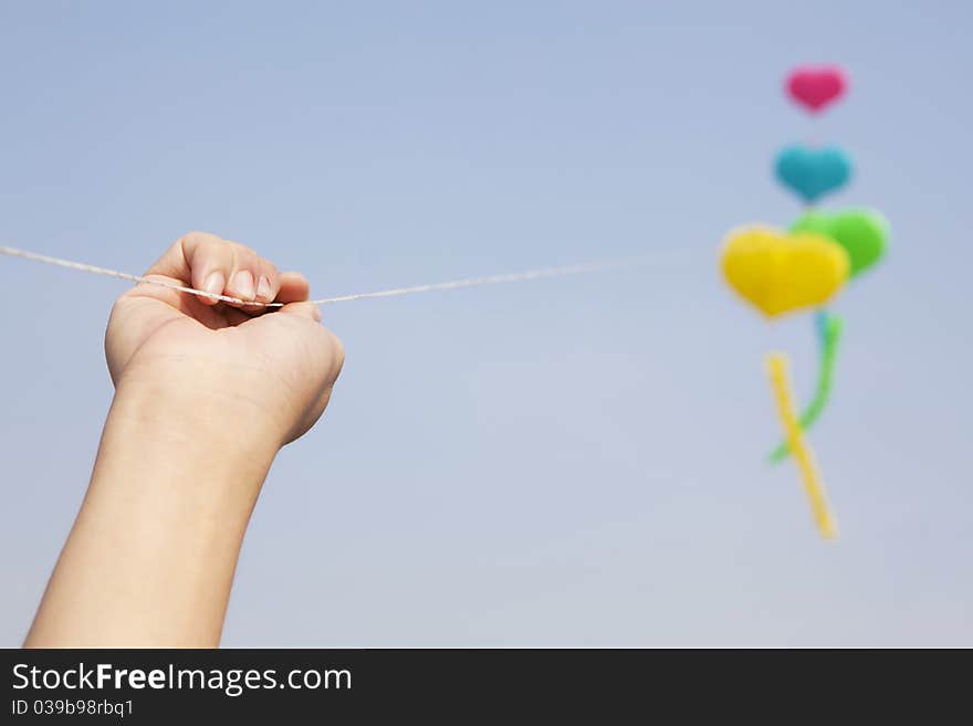 Colorful kites on blue sky