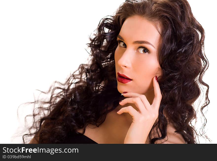 Portrait of young beautiful brunette woman