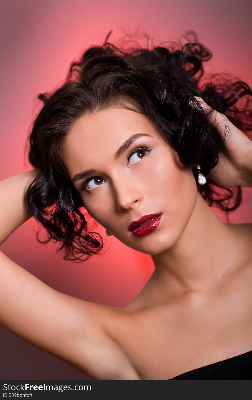 Portrait of young beautiful brunette woman