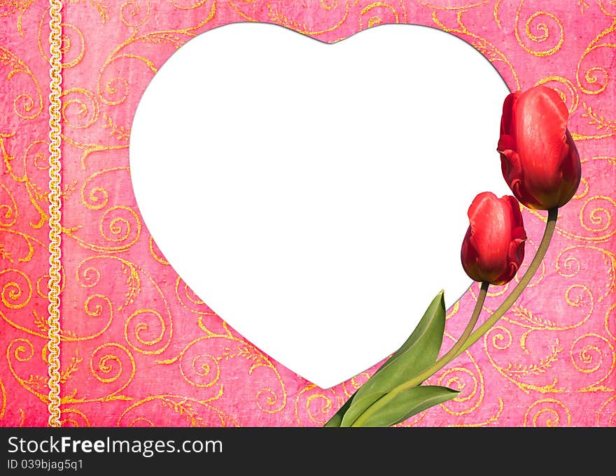 Heart shape wallpaper background and tulips flowers using for background about love