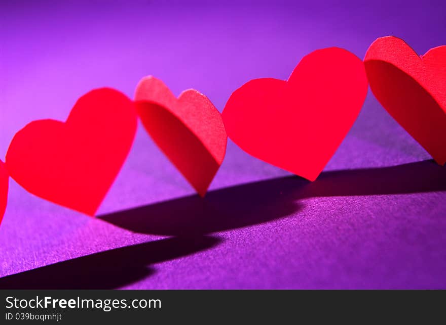 Close up of row of cut out hearts