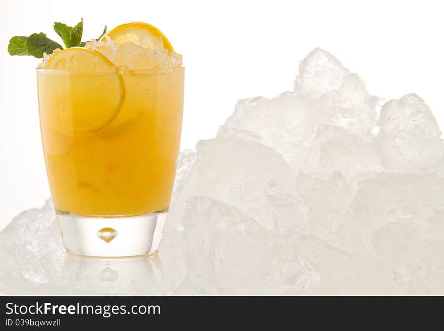 Refreshing cold lemon Cocktail against a white background