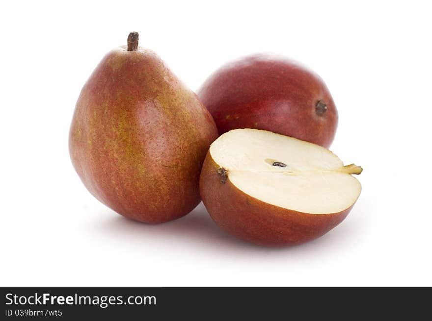 Red pears isolated on white background