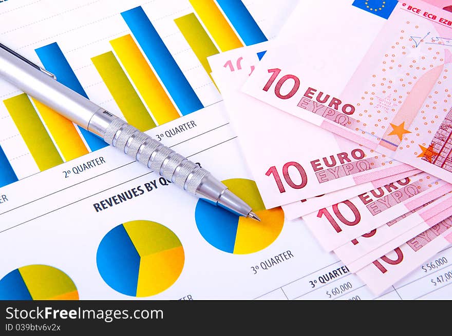 Financial Analysis with charts progreso in industry with the European currency. Financial Analysis with charts progreso in industry with the European currency