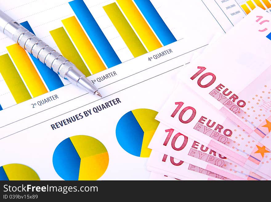 Financial Analysis with charts progreso in industry with the European currency