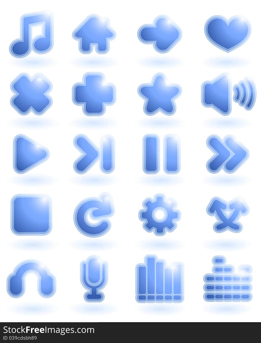 Collection of glowing audio related icons. Collection of glowing audio related icons