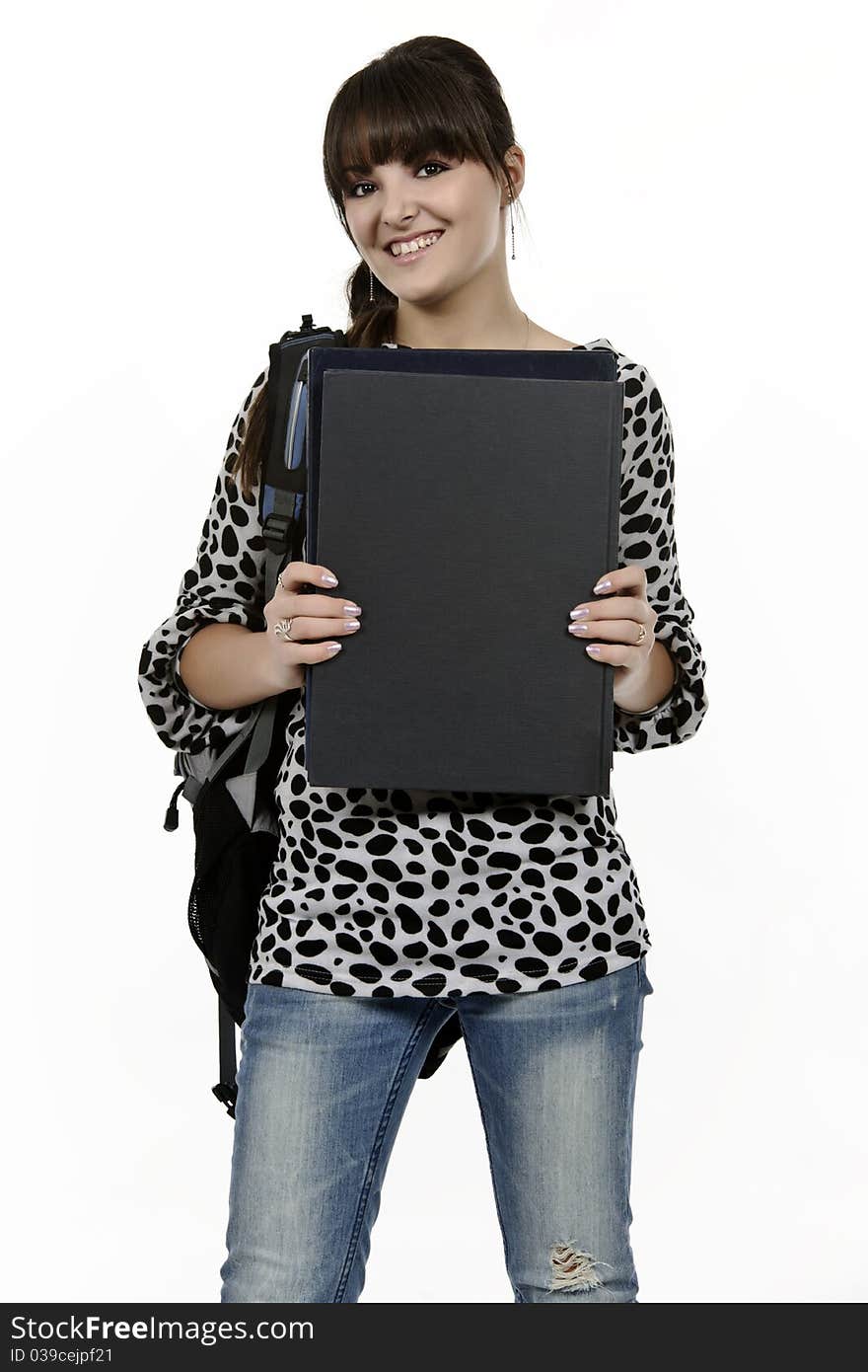 Young student girl with backpack in hand