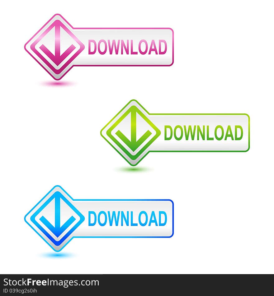 Illustration of set of colorful download buttons on isolated background