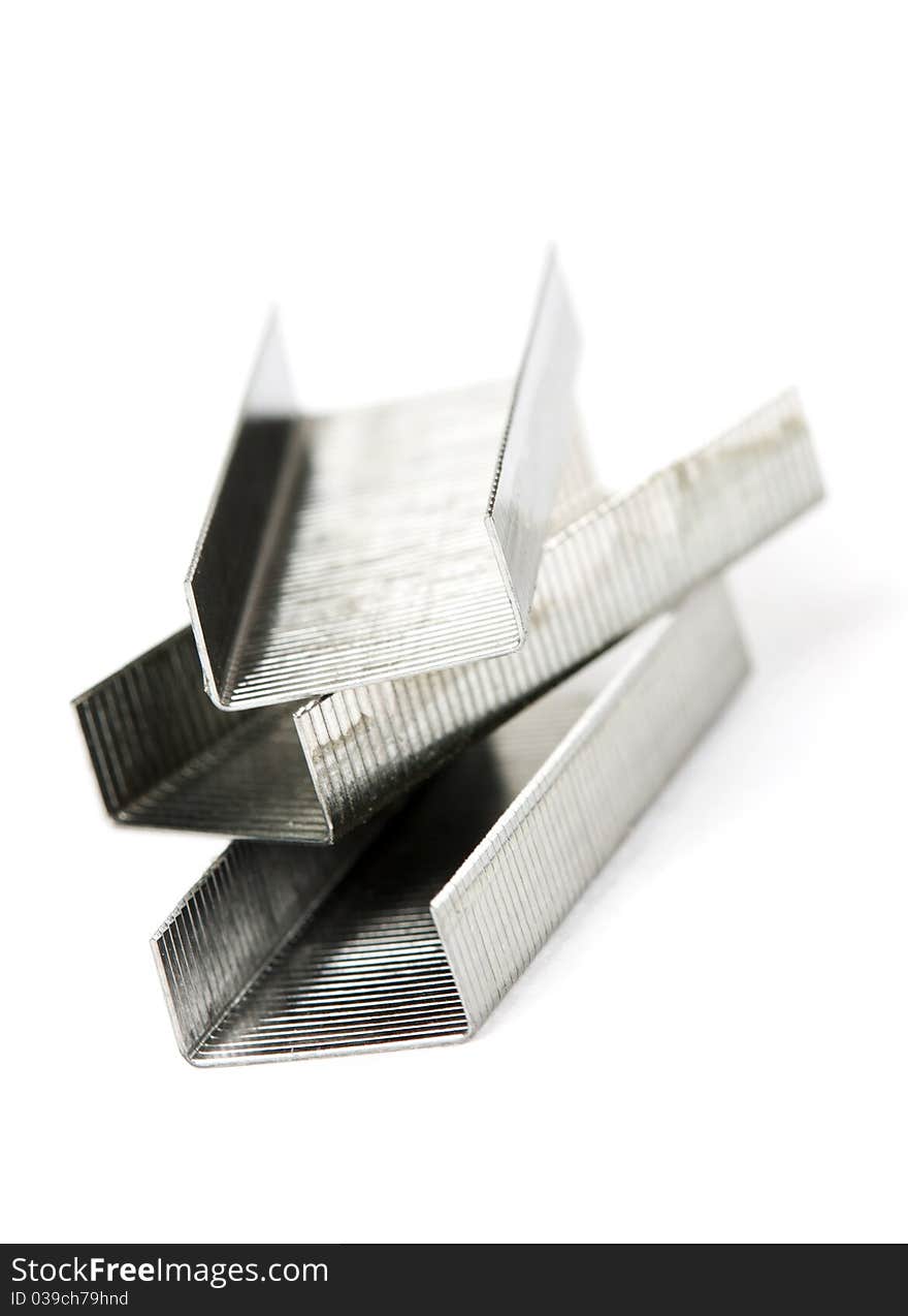 Metal staples isolated on a white background