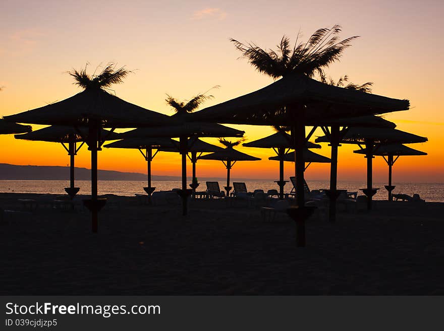 View of chairs and umbrellas on the beach