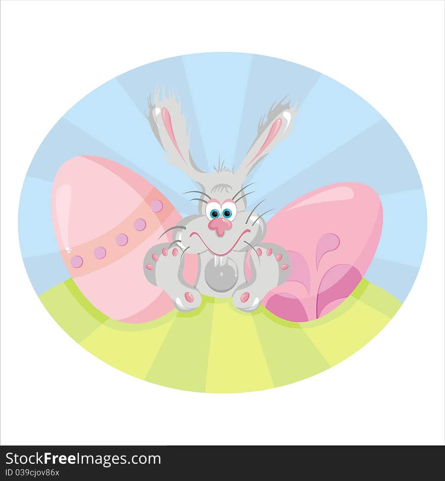 Cute easter rabbit with eggs