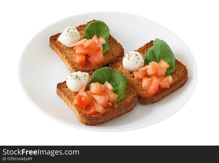 Toasts with mozzarella and tomato