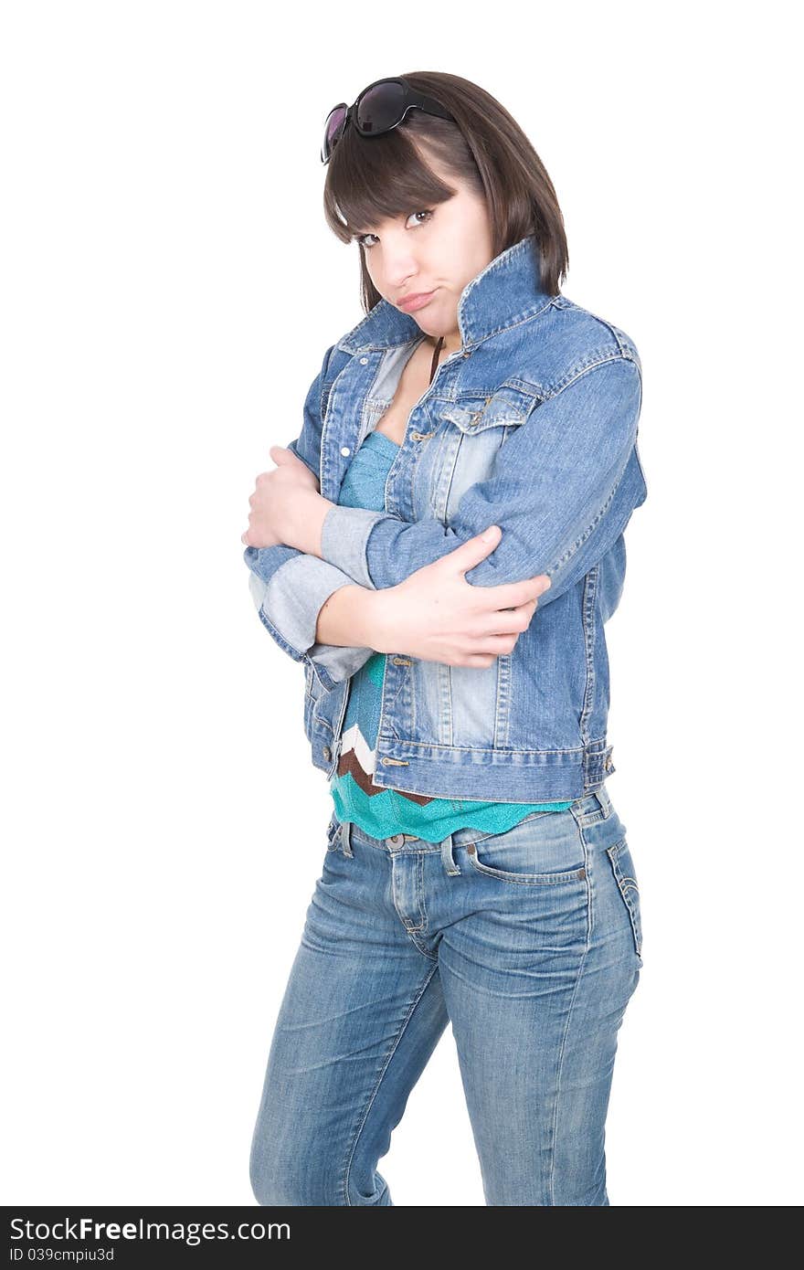 Young casual brunette woman over white background. Young casual brunette woman over white background