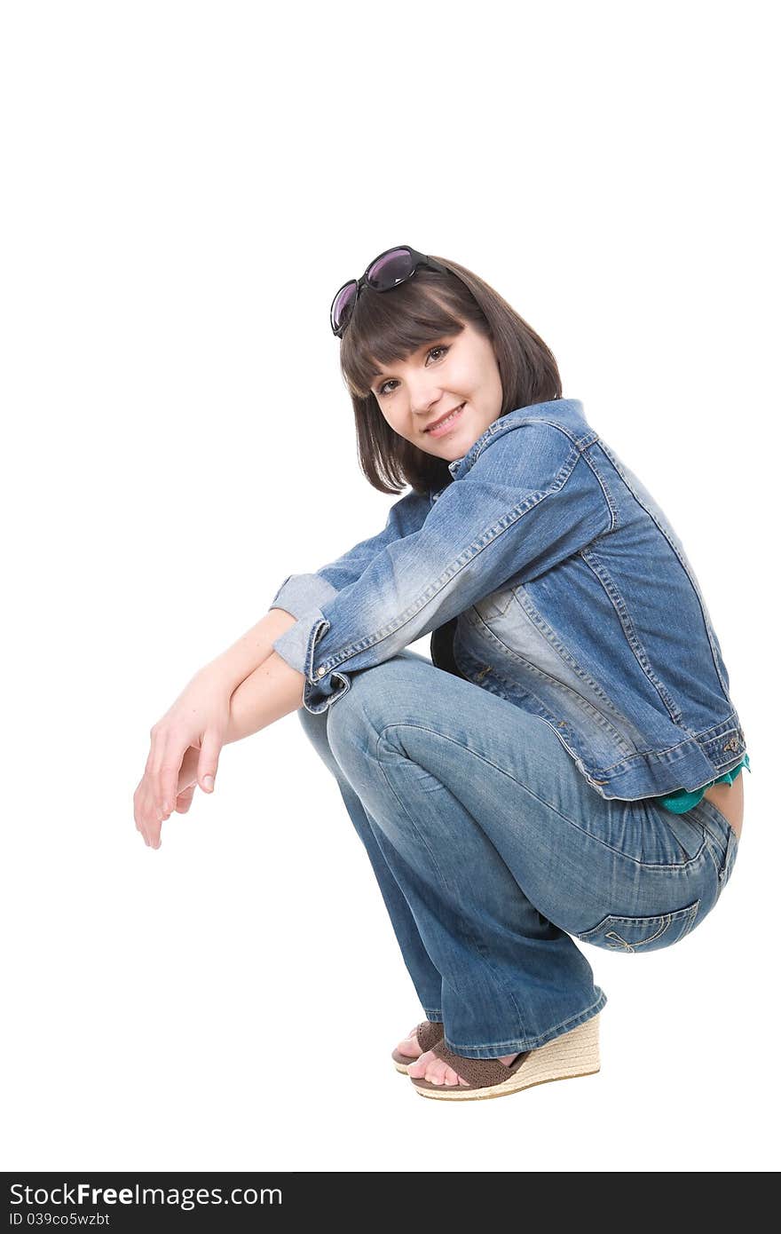 Young casual brunette woman over white background. Young casual brunette woman over white background