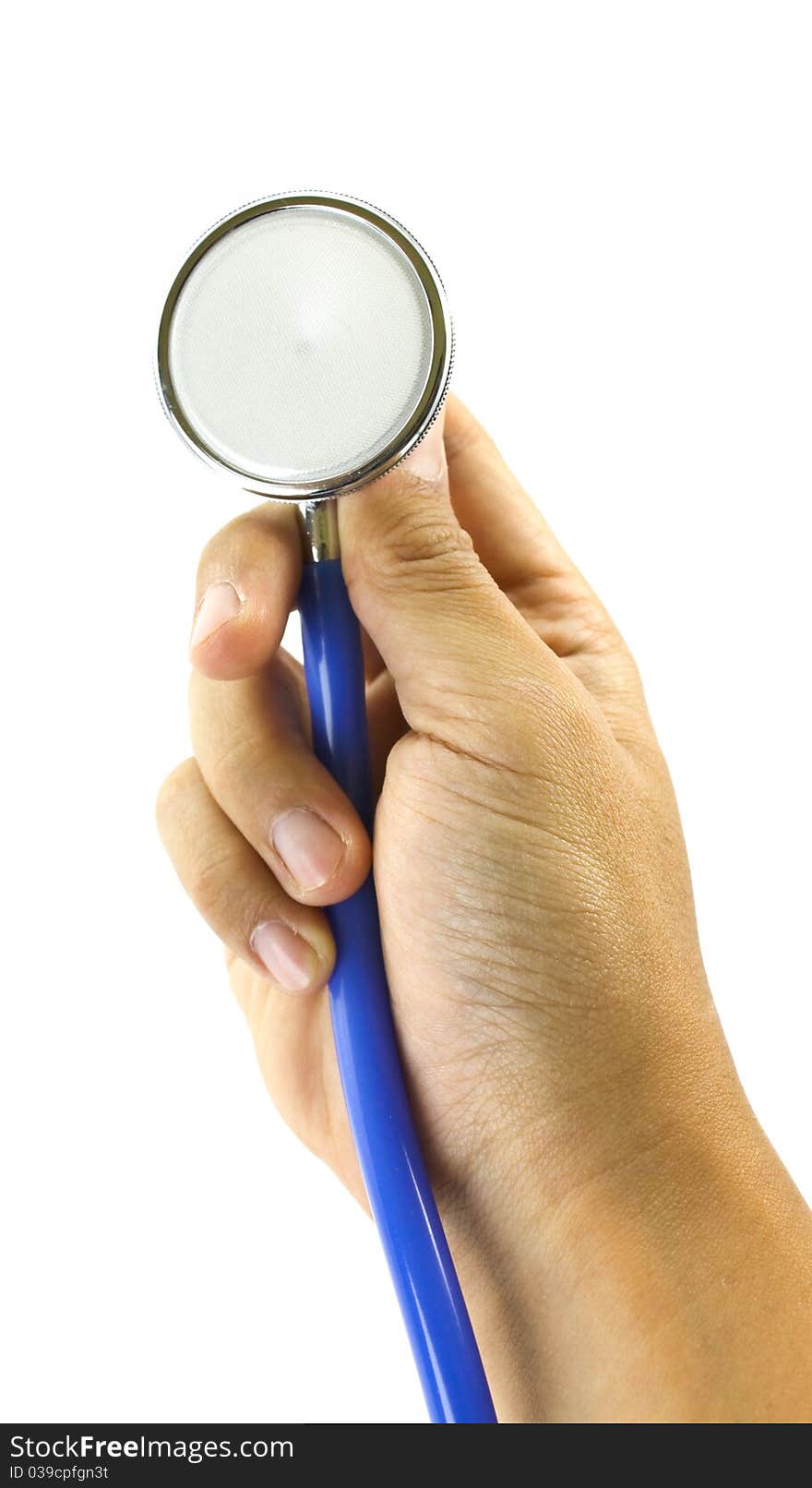 Hand holding stethoscope isolated on white background