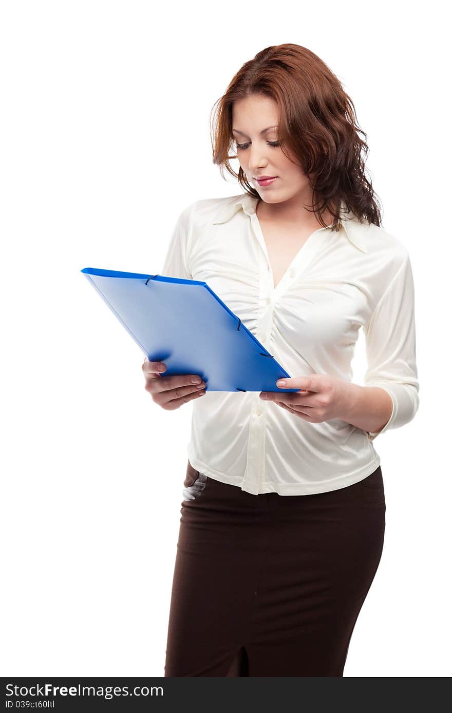 Thoughtfully woman  reads a document