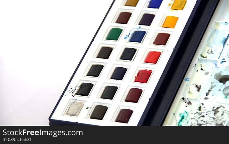 A used paintbox with watercolours