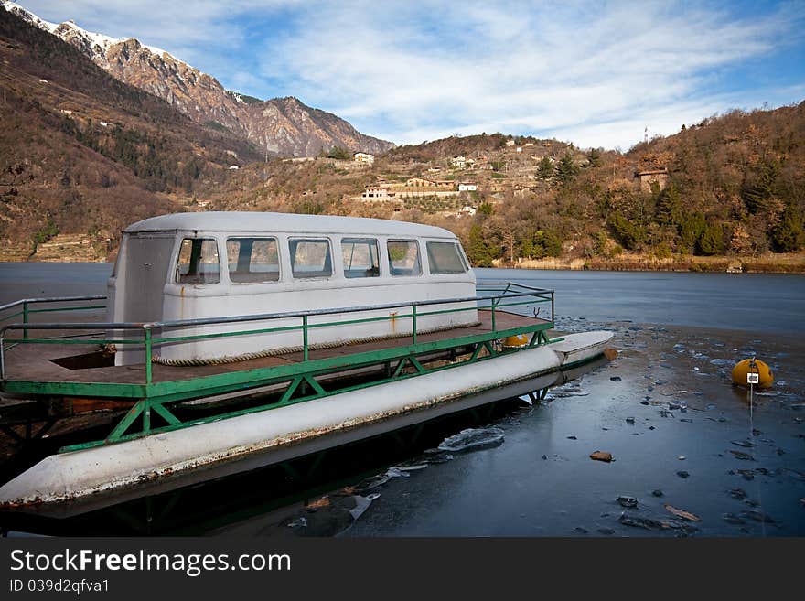 Boat in an icy lake