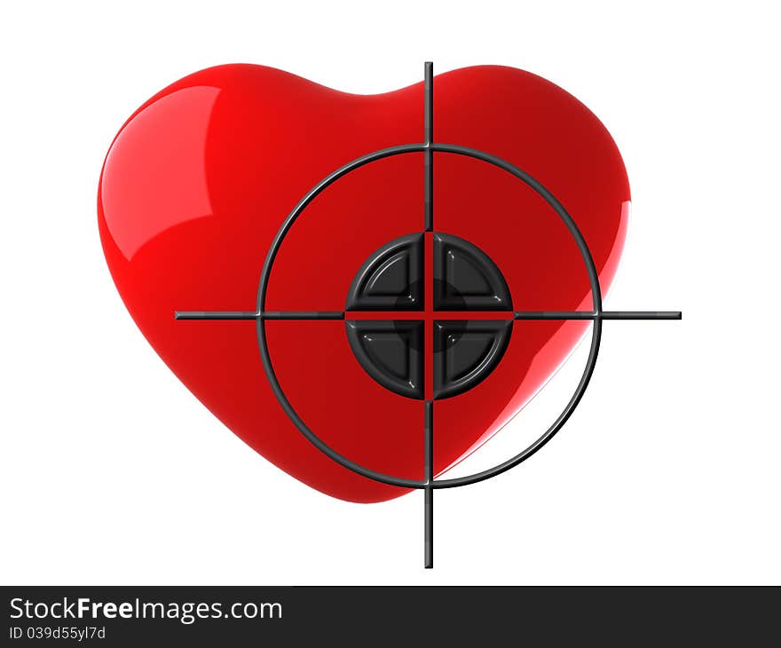 Red heart and target on white