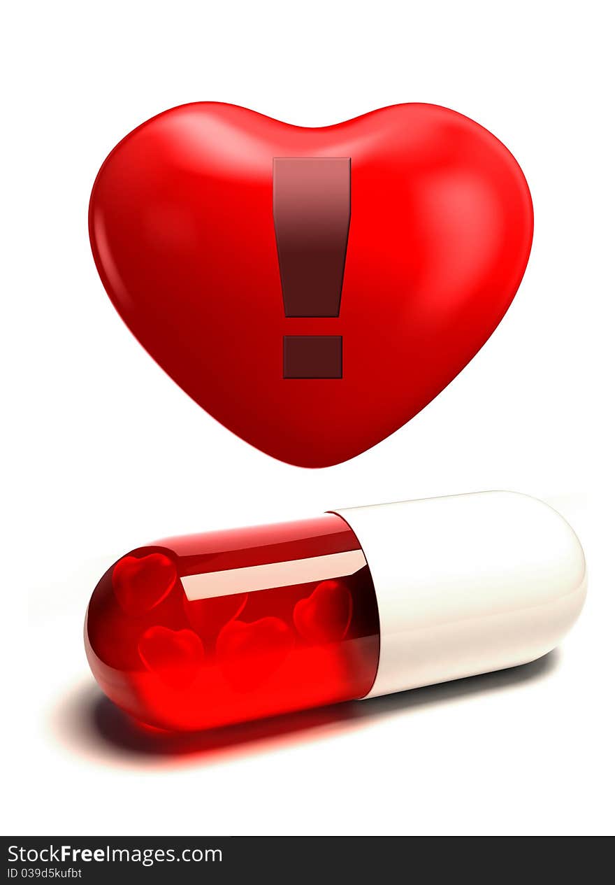 Red capsule pill and heart