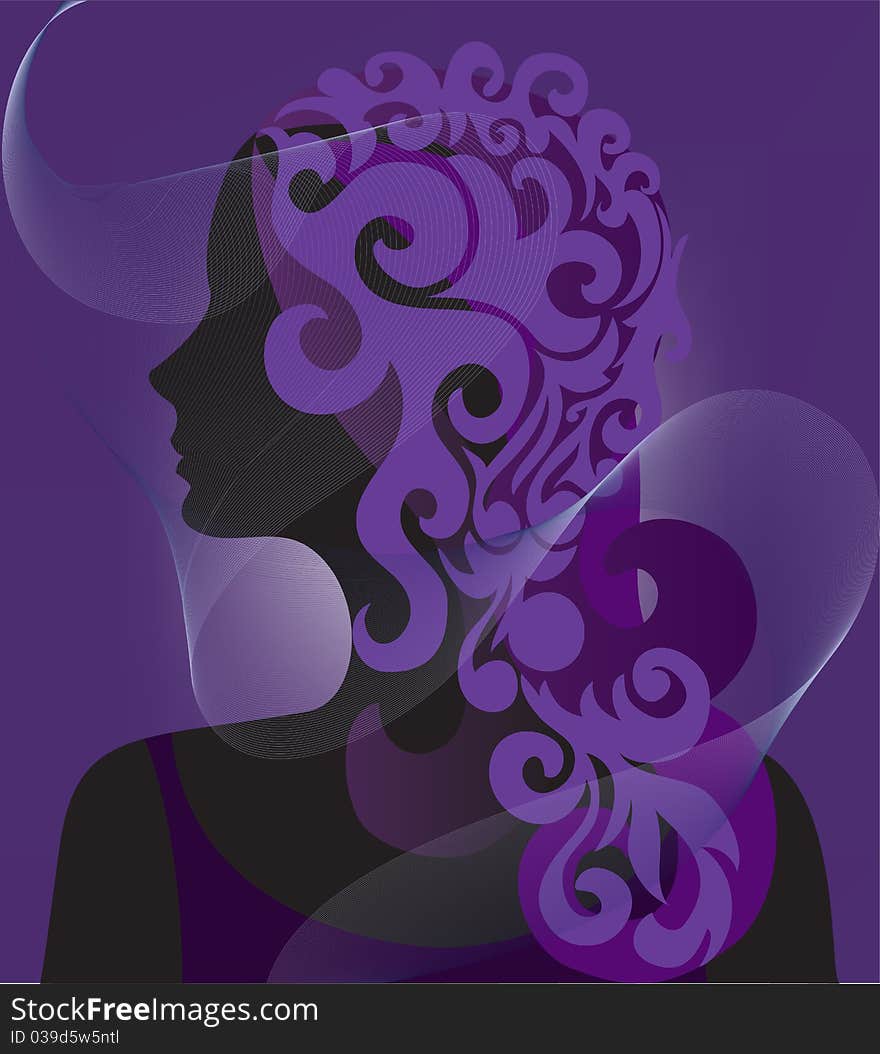 Silhouette of a woman veiled in purple background. Silhouette of a woman veiled in purple background